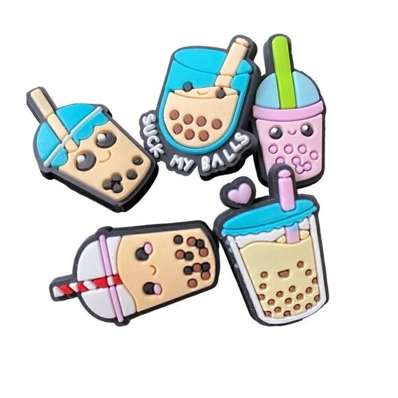 Set of 5 Boba tea shoe charm crocs humorous suck my balls - Picture 1 of 4